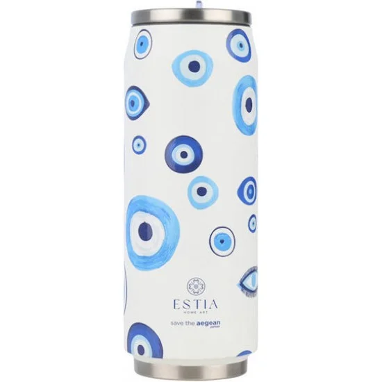 Φωτογραφία προϊόντος: Estia Home Art Estia Travel Cup Save The Aegean Ανακυκλώσιμο Ποτήρι Θερμός Ανοξείδωτο / Πλαστικό BPA Free 500ml Spirit Of Luck με Καλαμάκι 01-31251