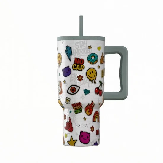 Φωτογραφία προϊόντος: Estia Home Art Estia Save Aegean Ανακυκλώσιμο Handled Tumbler Θερμός Ανοξείδωτο BPA Free 900ml URBAN VIBES με Καλαμάκι και Λαβή Ασπρο 01-41540