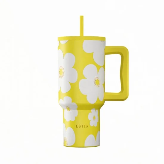 Φωτογραφία προϊόντος: Estia Home Art Estia Save Aegean Ανακυκλώσιμο Handled Tumbler Θερμός Ανοξείδωτο BPA Free 900ml YELLOW DAISY με Καλαμάκι και Λαβή Κίτρινο 01-41625