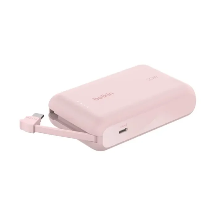 Φωτογραφία προϊόντος: Belkin BoostCharge 10,000 mAh Power Bank with Integrated USB-C Cable Pink έως 12 άτοκες δόσεις ή 24 δόσεις