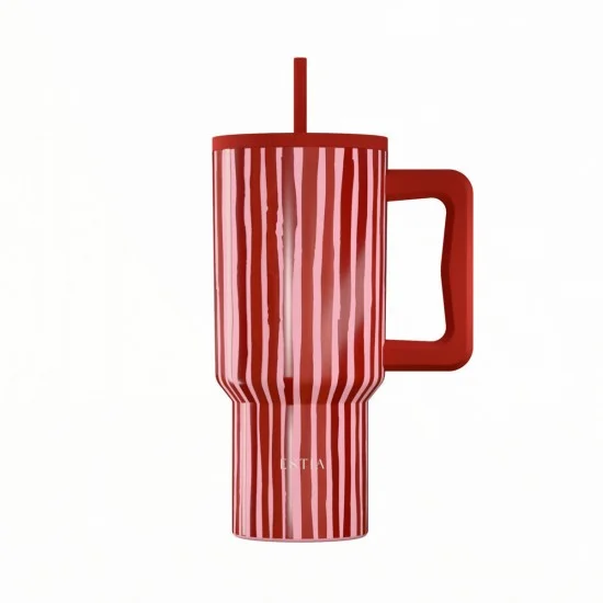 Φωτογραφία προϊόντος: Estia Home Art Estia Save Aegean Ανακυκλώσιμο Handled Tumbler Θερμός Ανοξείδωτο BPA Free 900ml VIVA STRIPE με Καλαμάκι και Λαβή Κόκκινο 01-41564