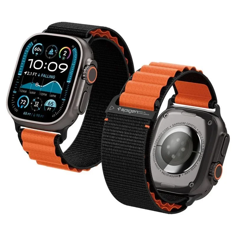 Φωτογραφία προϊόντος: GR Spigen Fabric Band (Hook) Black Orange For Apple Watch 49/46/45/44mm έως 12 άτοκες δόσεις ή 24 δόσεις