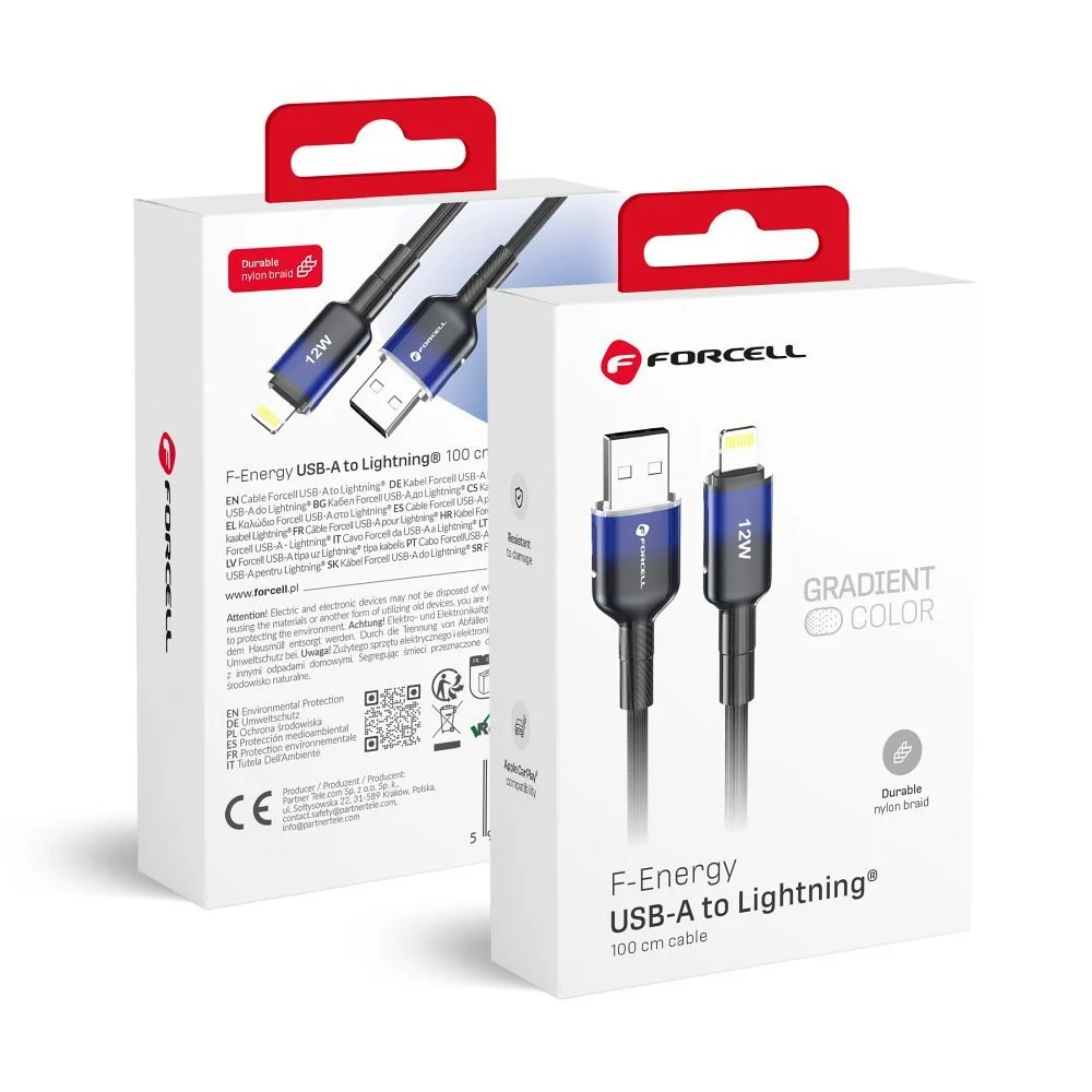 Φωτογραφία προϊόντος: FORCELL F-ENERGY C353 cable USB A to Lightning 2,4A 12W Gradient 1 m black