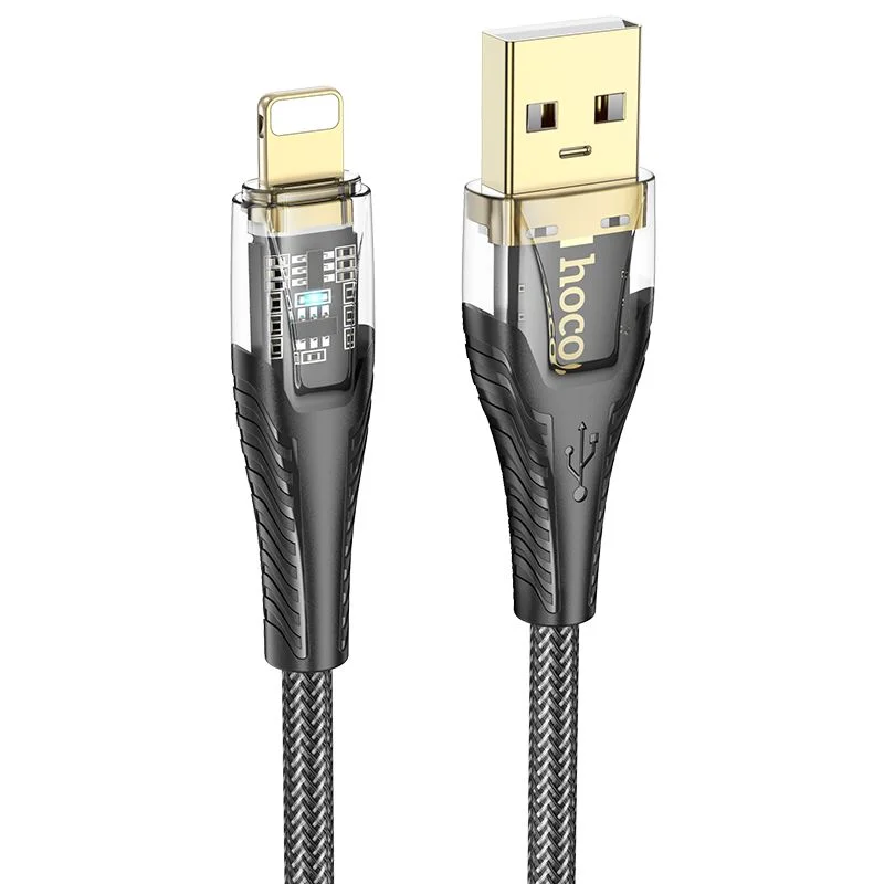 Φωτογραφία προϊόντος: Cable USB A to Lightning Hoco 2,4A 1,2 m U121 black transparent