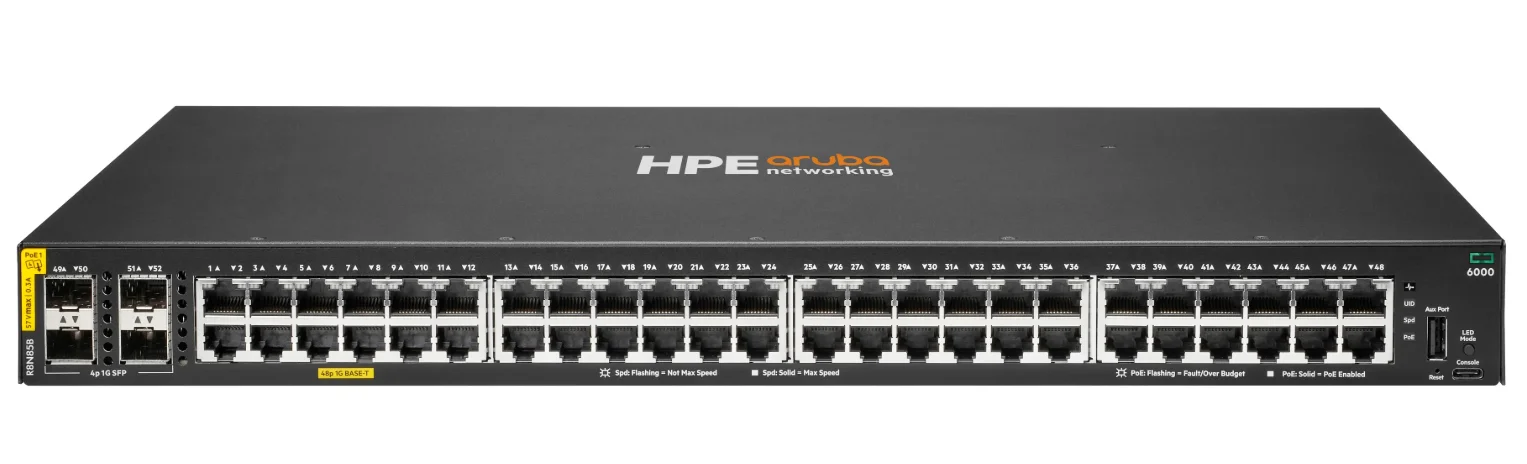 Φωτογραφία προϊόντος: Hewlett Packard HPE Aruba Switch CX 6000 48G 4SFP 48xGBit/4xSFP PoE 370W R8N85B
