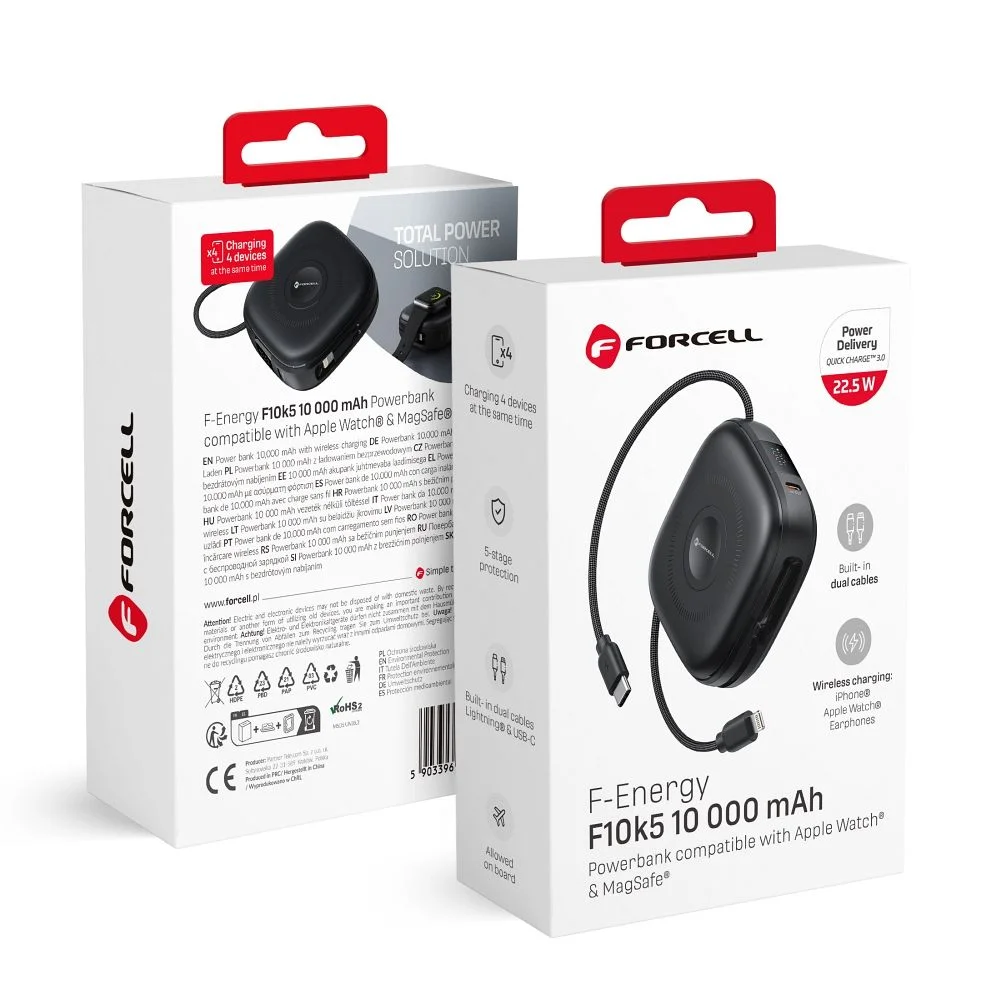Φωτογραφία προϊόντος: FORCELL F-ENERGY F10K5 powerbank compatible with MagSafe PD3.1 QC3.0 3A 22,5W 10000 mAh black