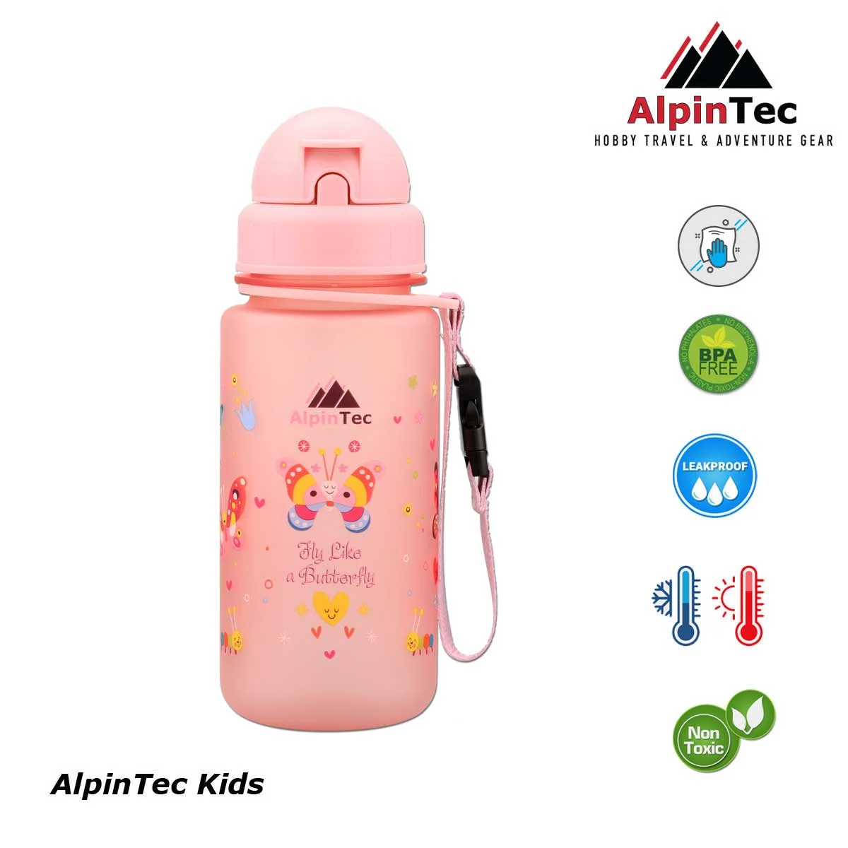 Φωτογραφία προϊόντος: AlpinTec Kids Παγούρι Tritan 400ml με Καλαμάκι Butterfly Pale Pink