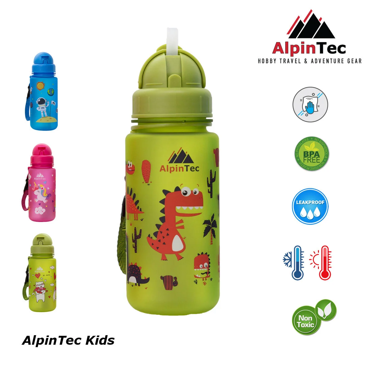 Φωτογραφία προϊόντος: AlpinTec Kids Παγούρι Tritan 400ml με Καλαμάκι Dino Green