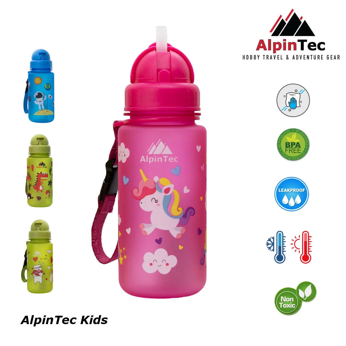 Φωτογραφία προϊόντος: AlpinTec Kids Παγούρι Tritan 400ml με Καλαμάκι Unicorn Pink