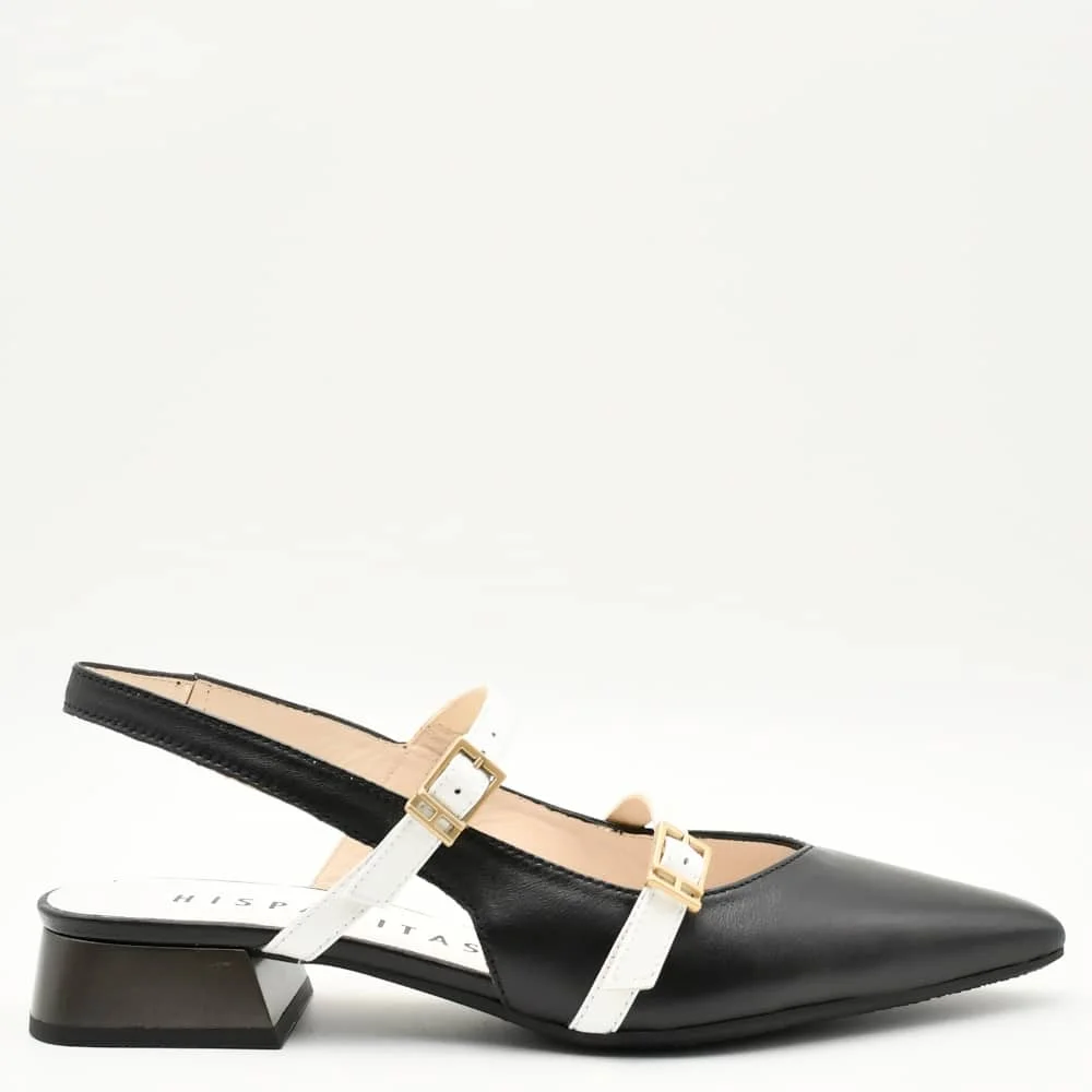 Φωτογραφία προϊόντος: Slingbacks παπούτσια με χοντρό χαμηλό τακούνι Γυναικεία Hispanitas HV253922 Dali-V25 σε δέρμα μαύρο με λευκό
