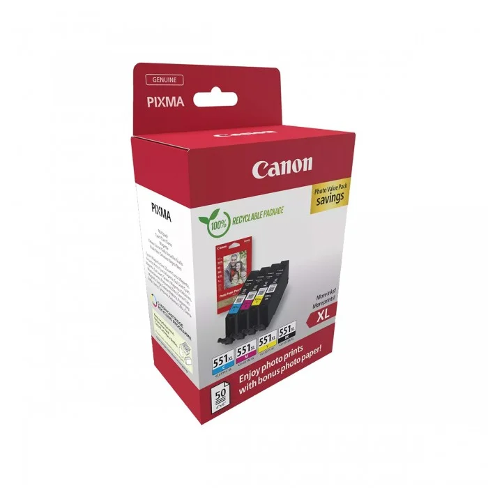Φωτογραφία προϊόντος: ORIGINAL Canon CLI-551XL Γνήσιο Photo Value Pack με 4 Μελάνια Εκτυπωτή InkJet Κίτρινο / Κυανό / Ματζέντα / Μαύρο (6443B008)