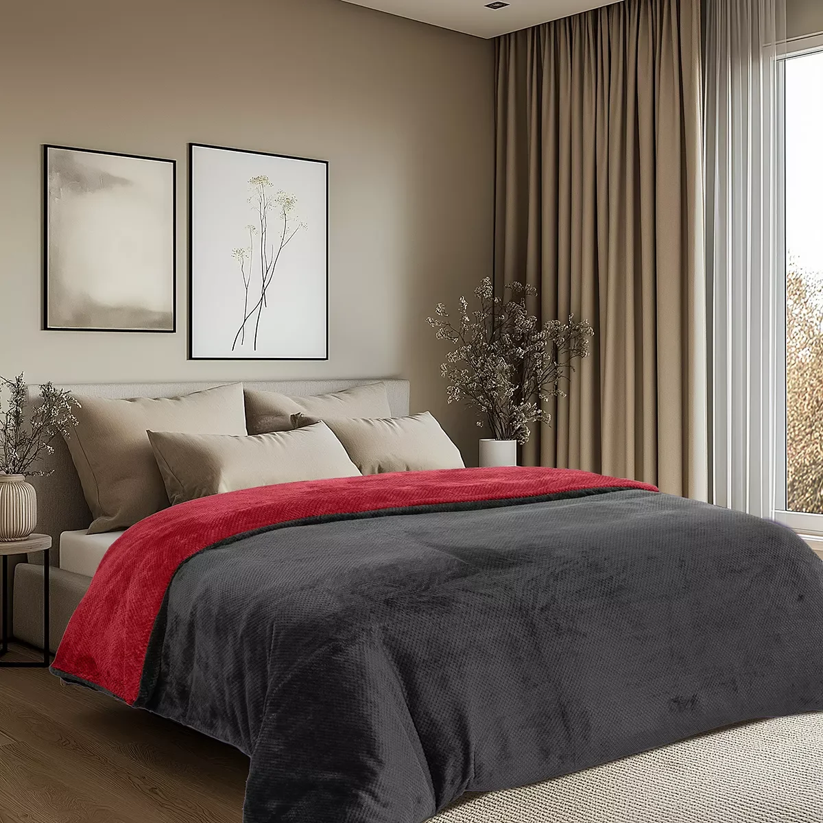 Φωτογραφία προϊόντος: Beauty Home Παπλωματοθήκη υπέρδιπλη διπλής όψεως Art 11602 Jacquard fleece 700gsm Fiesta Plus 220x240 Μαύρο,Κόκκινο 220x240