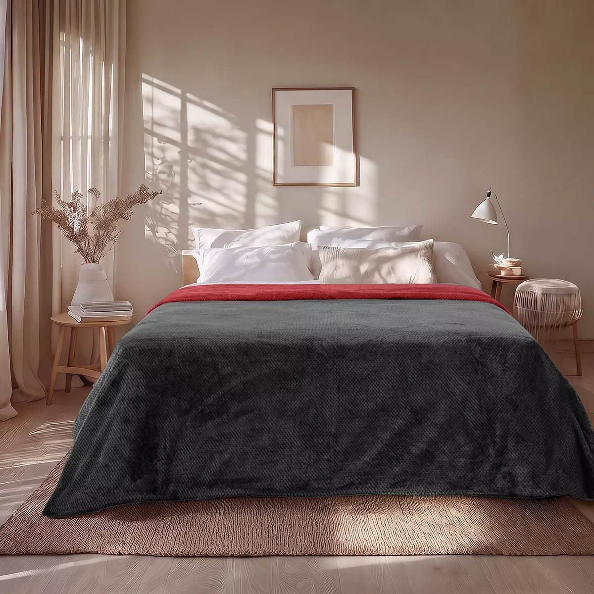 Φωτογραφία προϊόντος: Beauty Home Κουβέρτα υπέρδιπλη διπλής όψεως Art 11601 Jacquard fleece 700gsm Fiesta Plus 220x240 Μαύρο,Κόκκινο 220x240