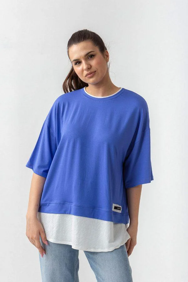 Φωτογραφία προϊόντος: SIMPLE COLLECTION Μπλούζα βισκόζ oversized δίχρωμη SKU: 25-108a